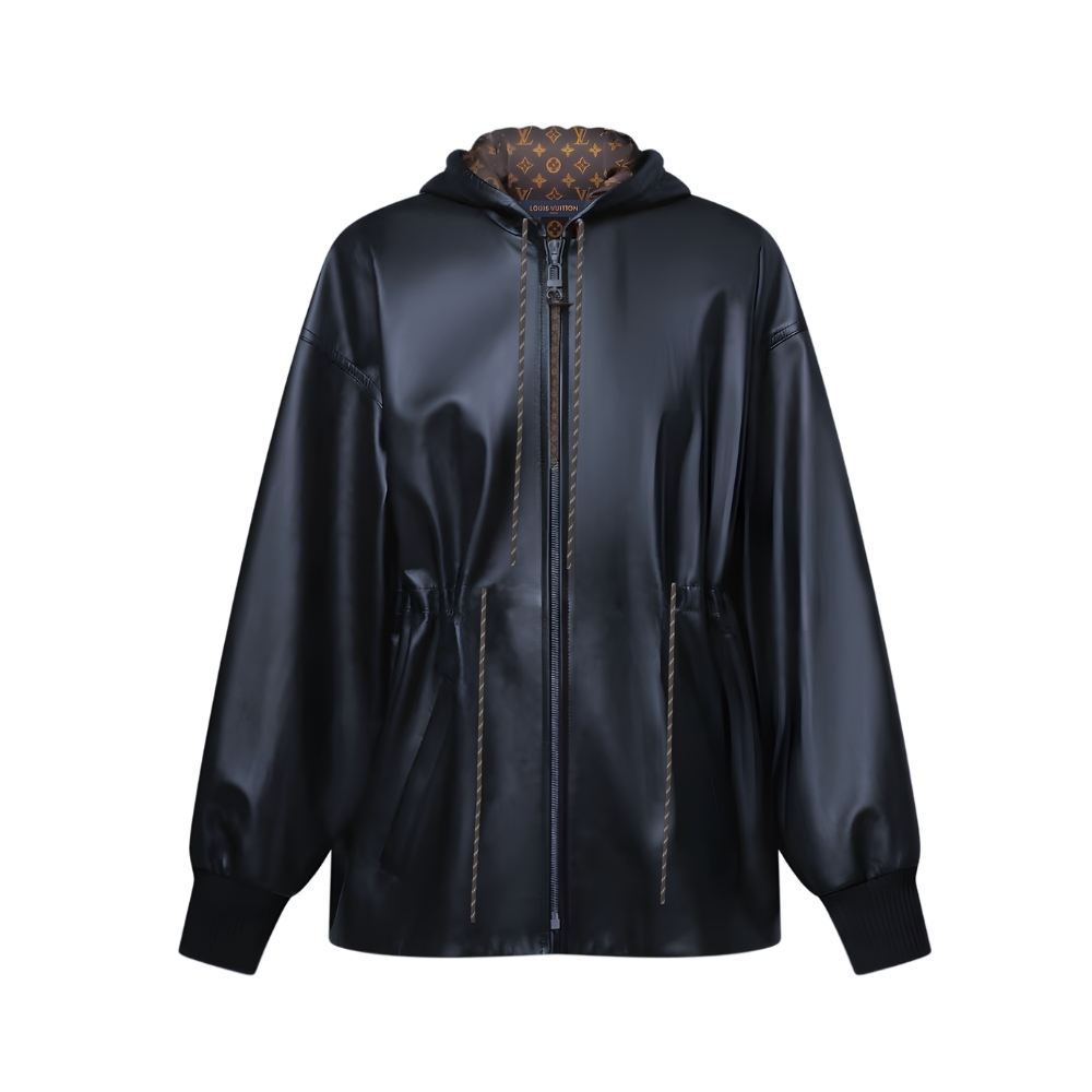 LOUIS VUITTON LEATHER PEPLUM PARKA BLACK 1AIQRV