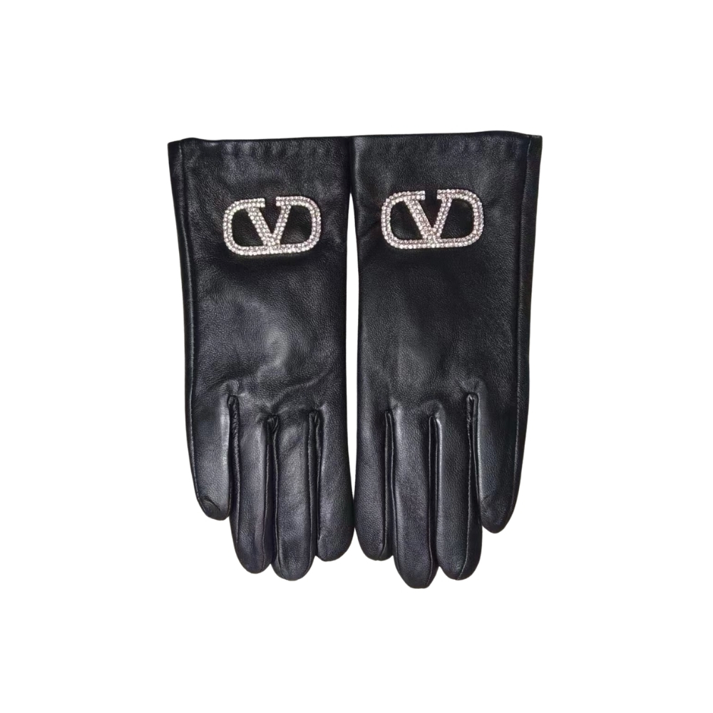 VALENTINO GARAVANI VLOGO SIGNATURE BLACK LEATHER GLOVES