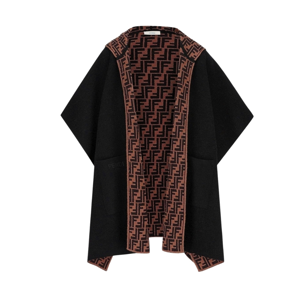 FENDI JUNIOR CAPE BLACK AND LOGO REVERSIBLE CAPE JFQ056AKLSF1M0T