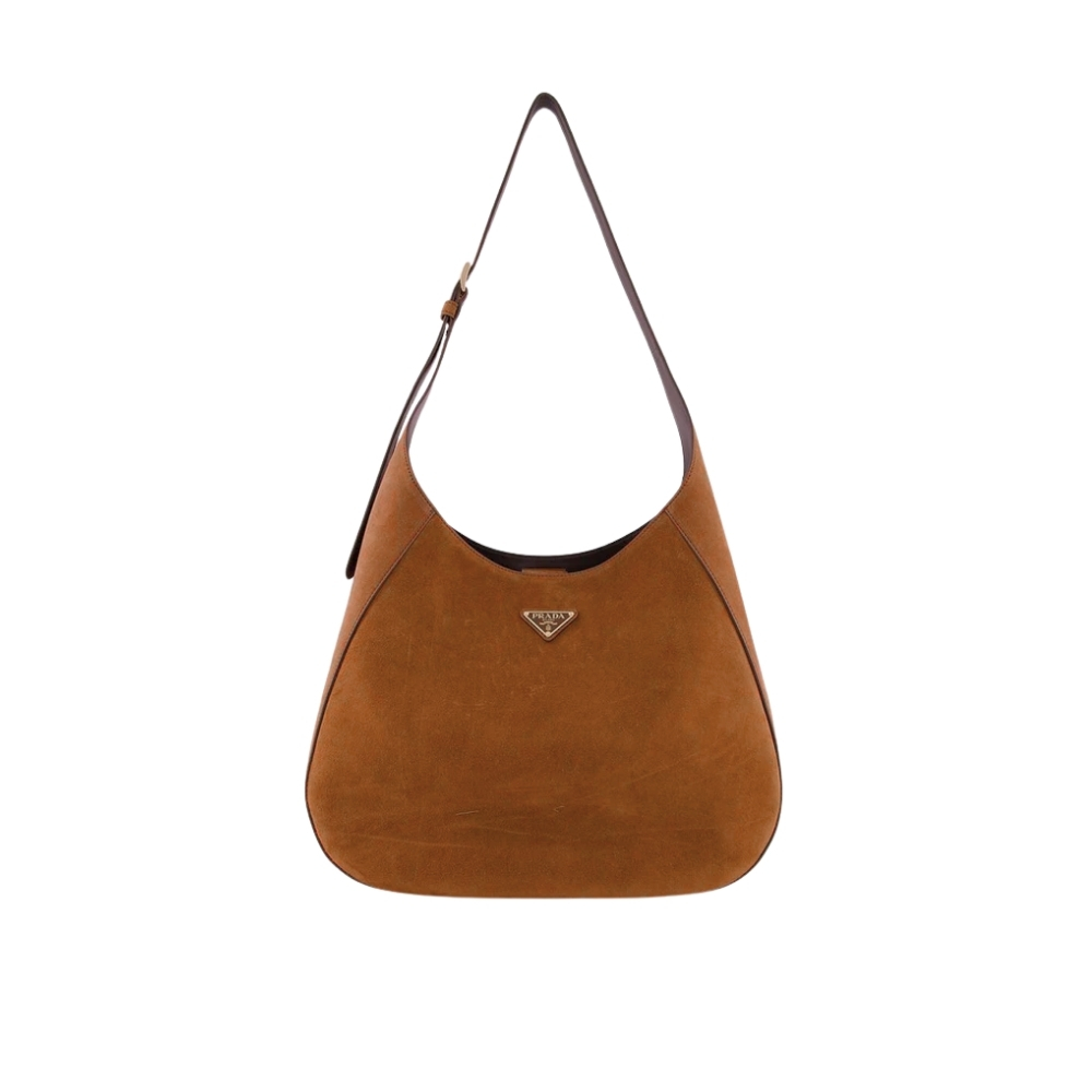 PRADA SUEDE HOBO BAG BROWN 34CM 1BC181 2C4S F0324
