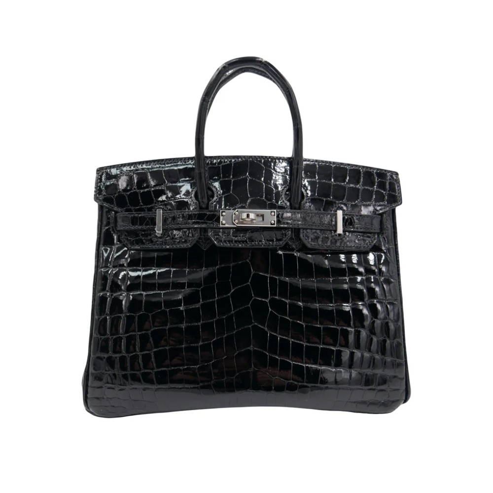 HERMES BIRKIN 25 CROCODILE WITH SILVER HARDWARE BLACK 25CM