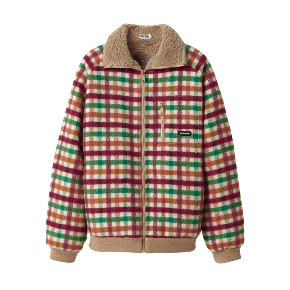 MIUMIU FLEECE LINED CHECKED BLOUSON JACKET MULTICOLOR ML1358 18FU F04UO S OOO