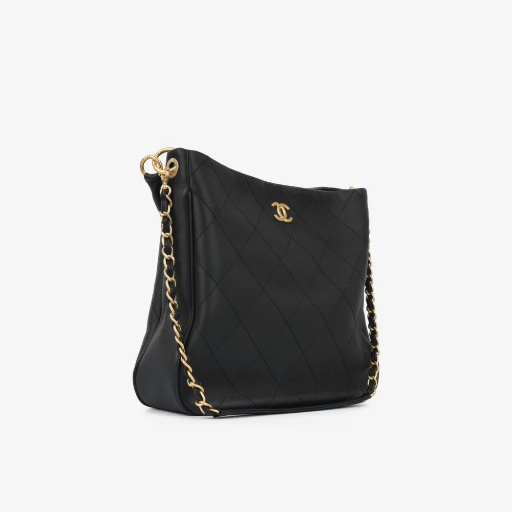 Alternative view of Chanel Quilted Hobo Shoulder Bag Black Brushed Gold Hardware 33Cm