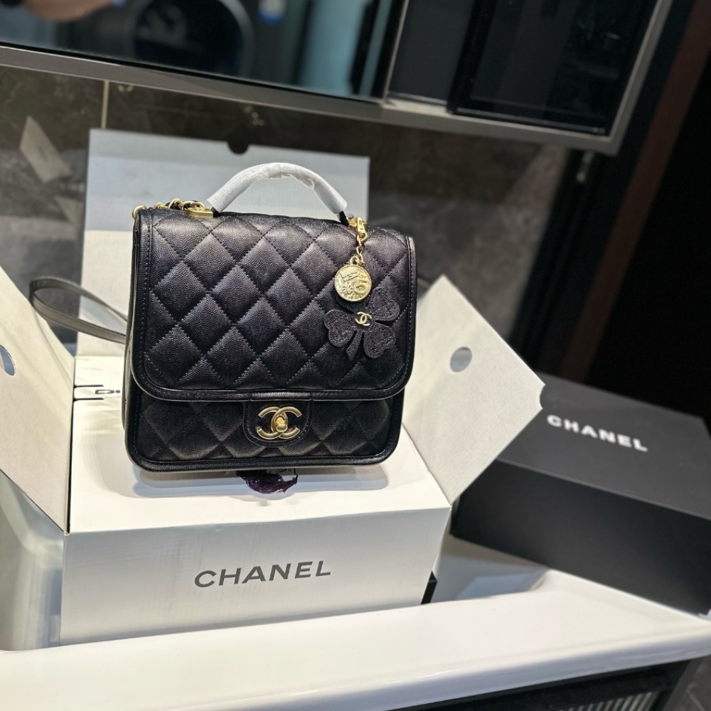 Alternative view of CHANEL GRAINED SHINY AND GOLD TONE METAL BACKPACK BLACK 22CM AS5715 B21400 94305