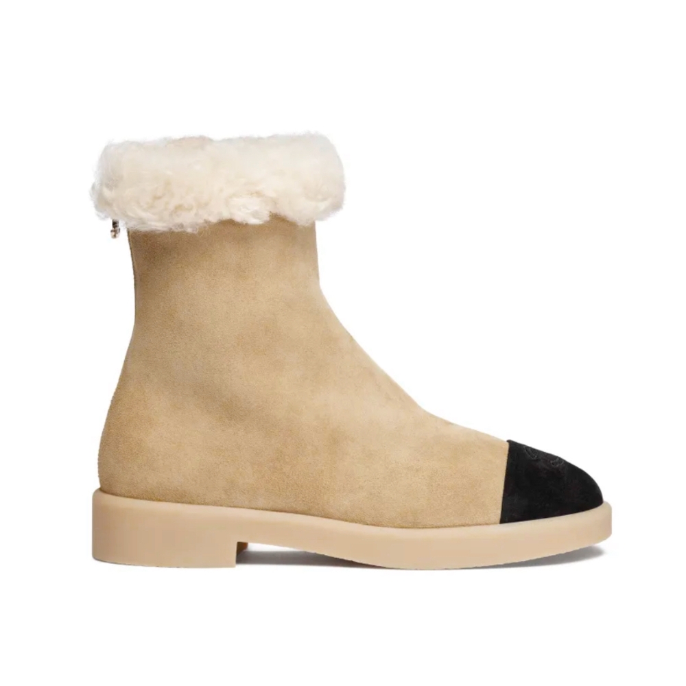 CHANEL SUEDE ANKLE BOOTS BEIGE G45941 B17918 NZ091