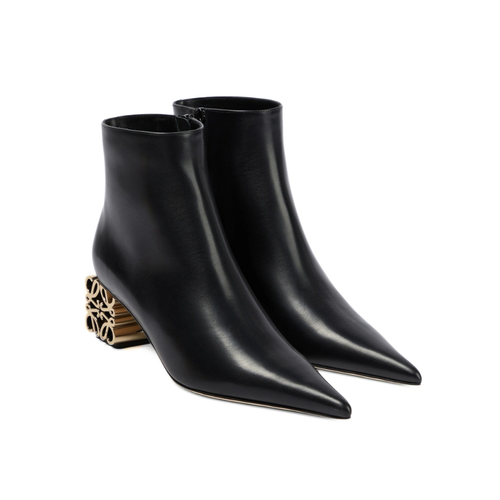 LOEWE ANAGRAM LEATHER ANKLE BOOTS BLACK