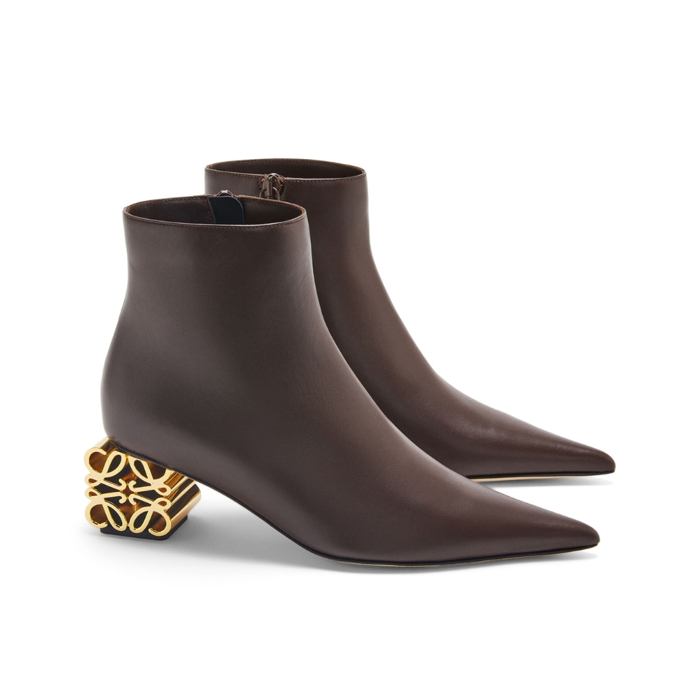 LOEWE ANAGRAM LEATHER ANKLE BOOTS BROWN