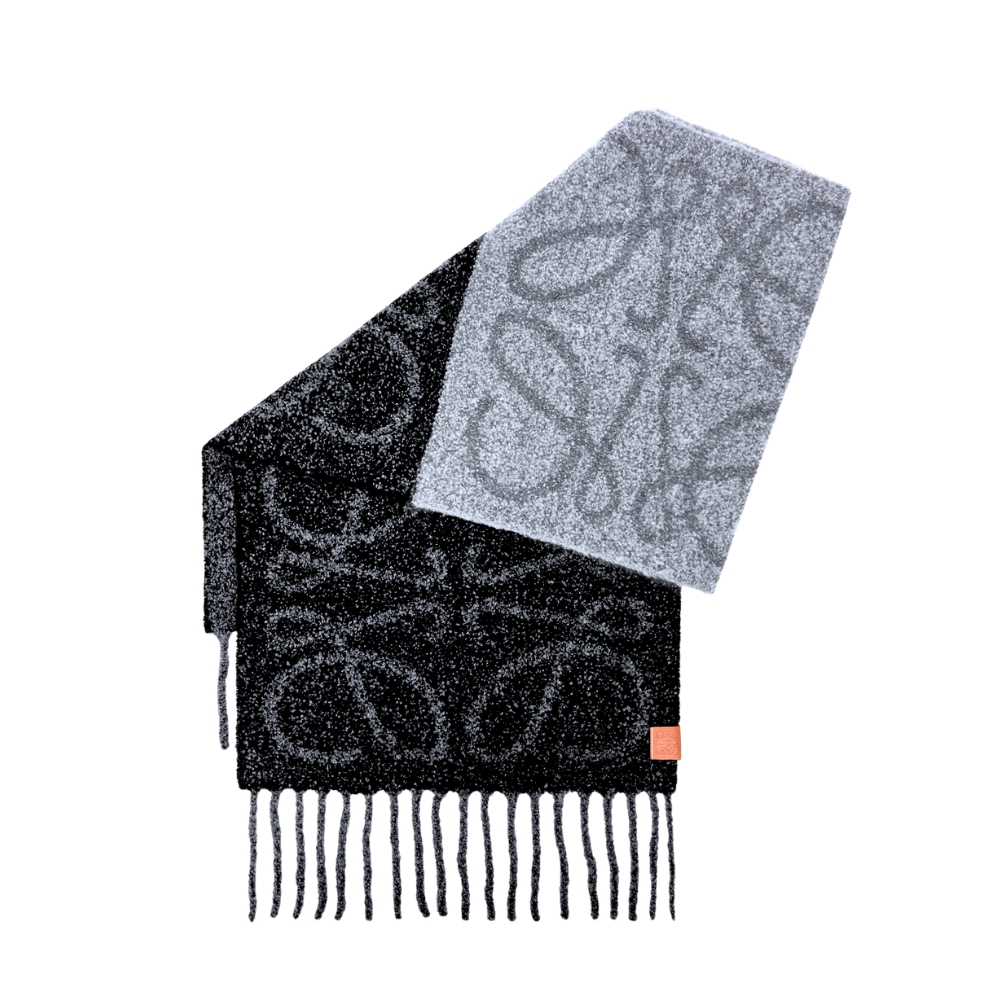 LOEWE ANAGRAM SCARF IN WOOL BLACK AND GREY F811257X79 1156
