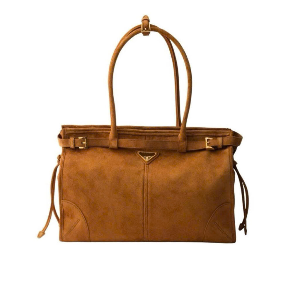 PRADA BONNIE LARGE SUEDE HANDBAG BROWN 38CM 1BA433 2C4S F0401 V MOO