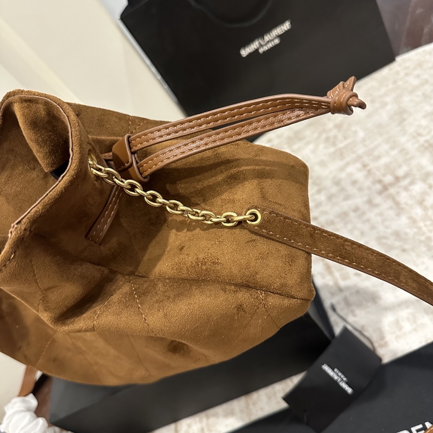 Saint Laurent Jamie Shoulder Pouch In Caramel Cognac 26Cm 8627121U8P72916 - Image 7