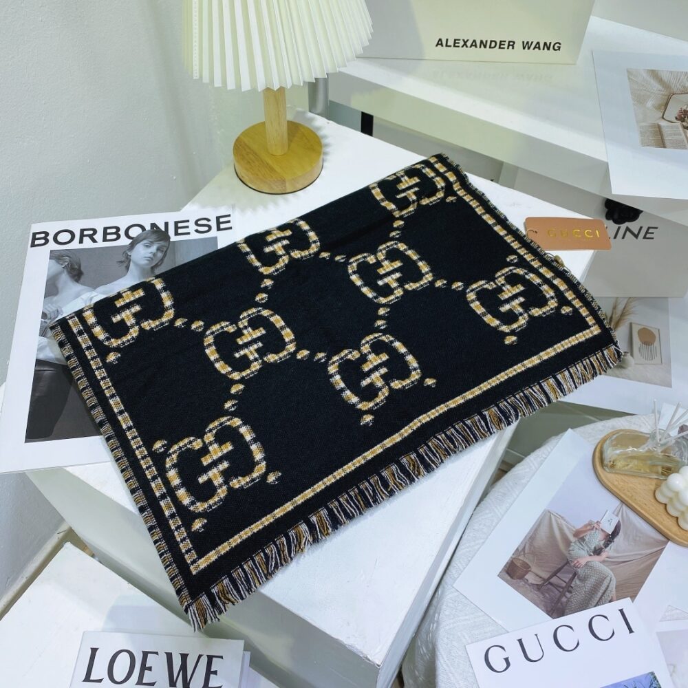 Alternative view of GUCCI CHECK GG WOOL JACQUARD SCARF BLACK 660025 4G386 1079