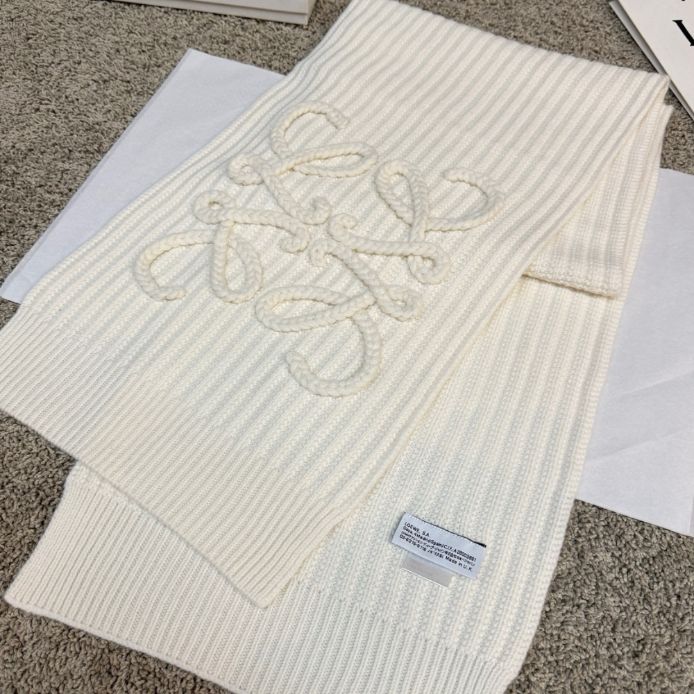 Alternative view of LOEWE ANAGRAM EMBROIDERED RIBBED WOOL SCARF WHITE 180CM