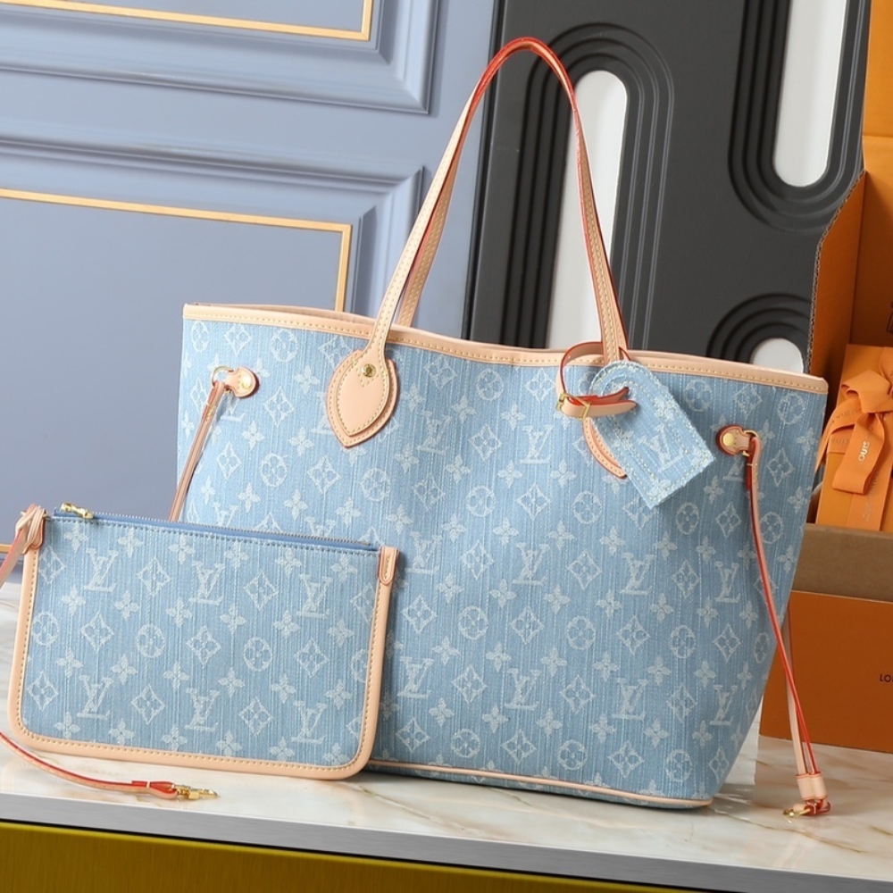 Alternative view of LOUIS VUITTON NEVERFULL MM BAG MONOGRAM DENIM BLUE 31CM