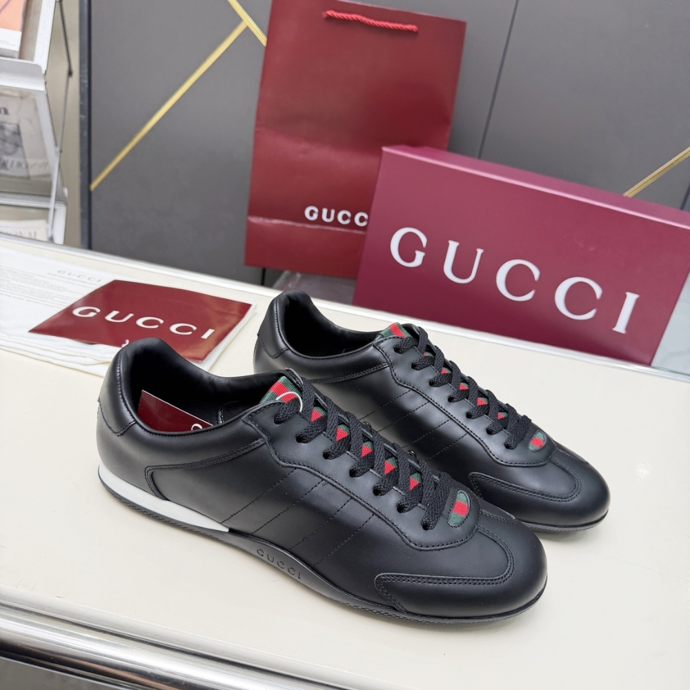 Alternative view of GUCCI MEN SHIFT TRAINERS ALL BLACK LEATHER 857018 AAFUH 1086