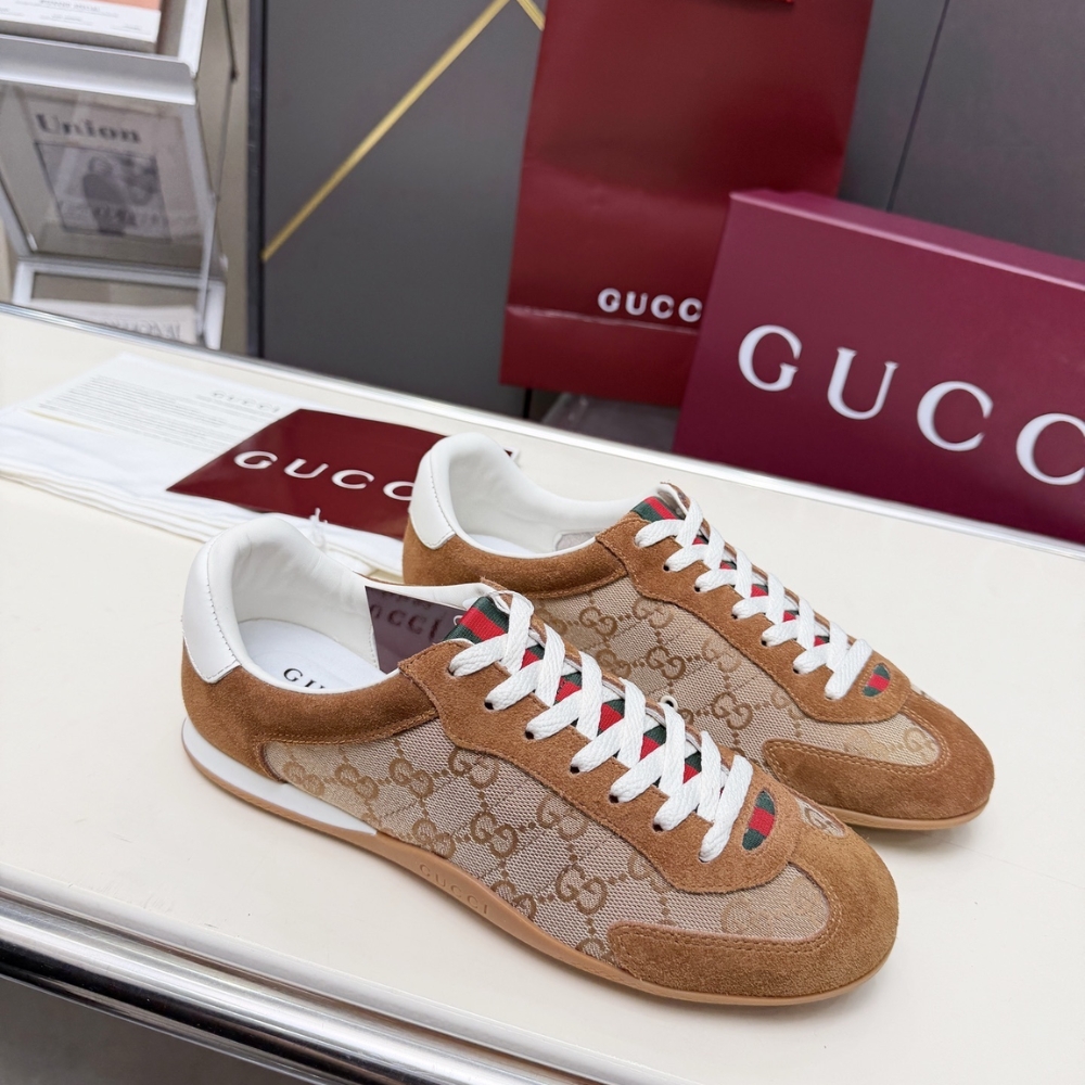 Alternative view of GUCCI MEN SHIFT TRAINERS BEIGE AND DARK BROWN 857018 AAF1X 2750