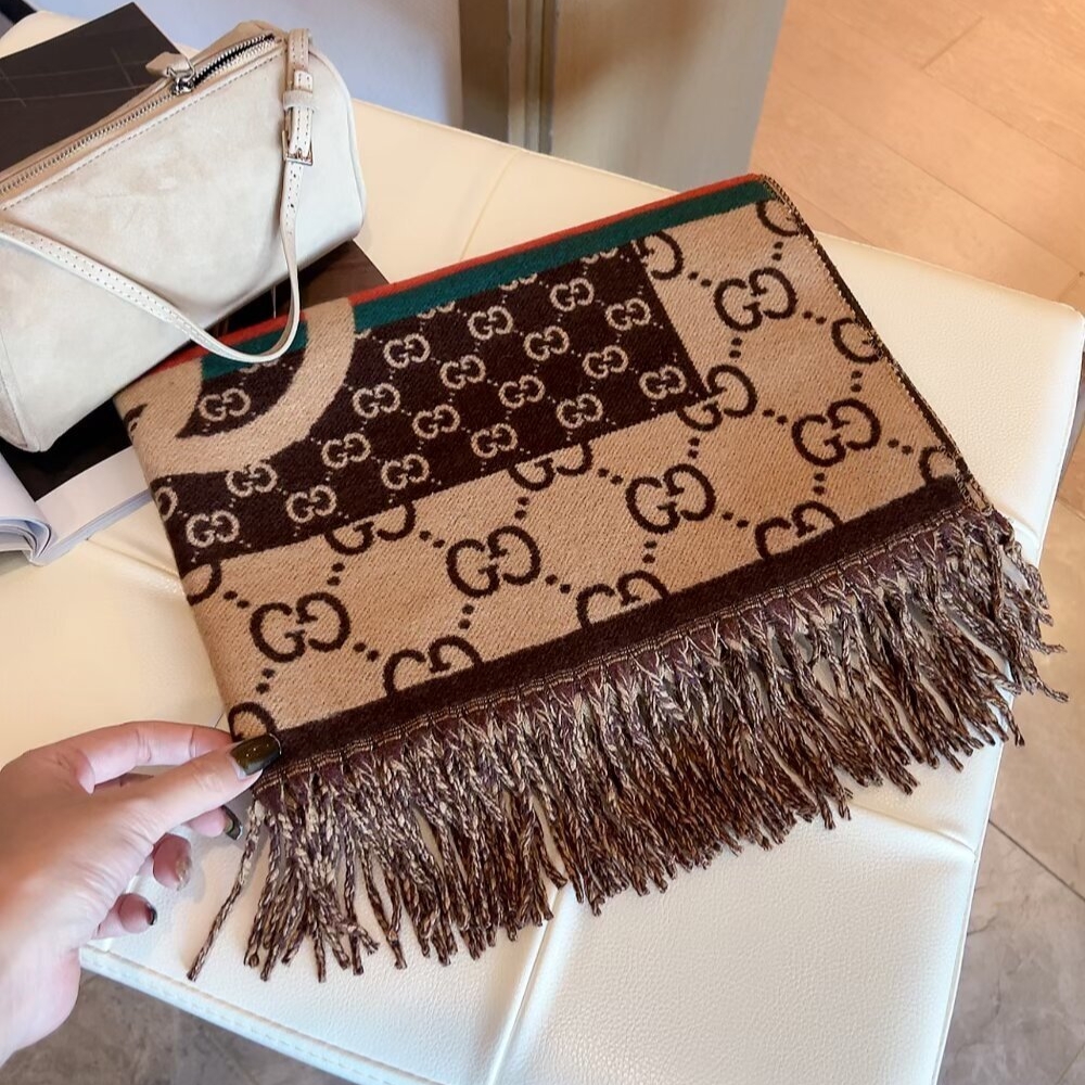 Alternative view of GUCCI GG JACQUARD KNITTED SCARF BROWN 180CM