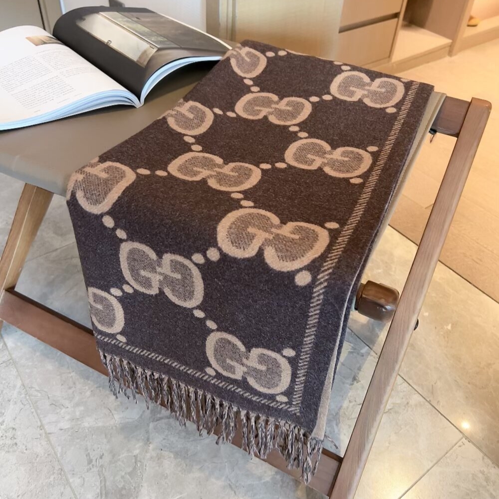 Alternative view of GUCCI GG JACQUARD WOOL SCARF IN BROWN 180CM