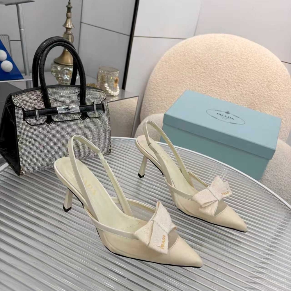 Alternative view of PRADA MESH FABRIC SLINGBACK PUMPS IN WHITE