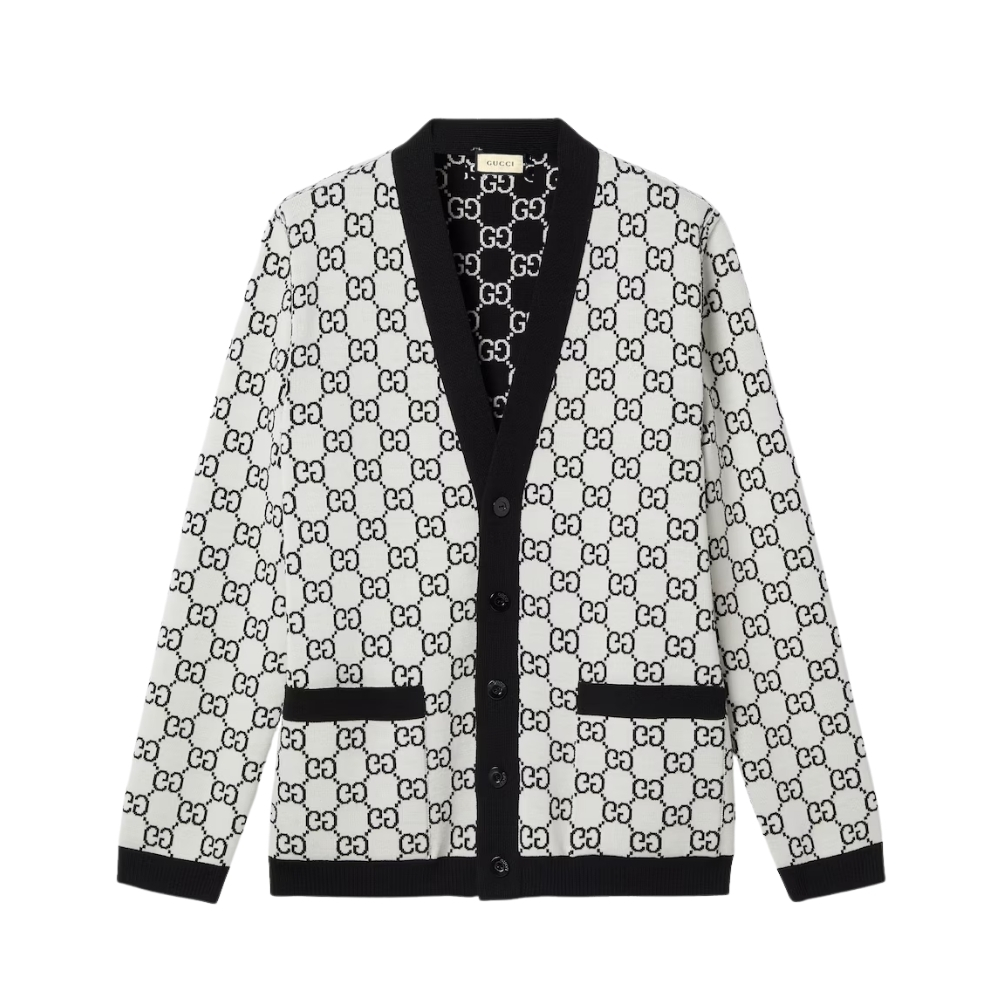 GUCCI REVERSIBLE GG WOOL JACQUARD CARDIGAN BLACK AND WHITE 798157 XKEJP 1070