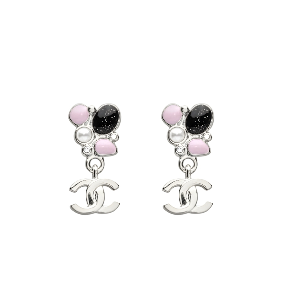 CHANEL PEARL AND STONE FLORAL EARRINGS SILVER ABG634 B22459 U4653