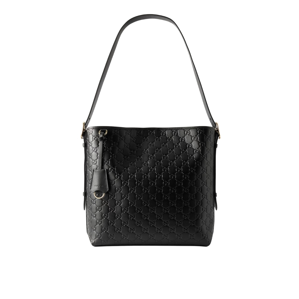 GUCCI GG EMBLEM SMALL SHOULDER BAG IN BLACK GG LEATHER 26CM 848881 AAFDV 1000