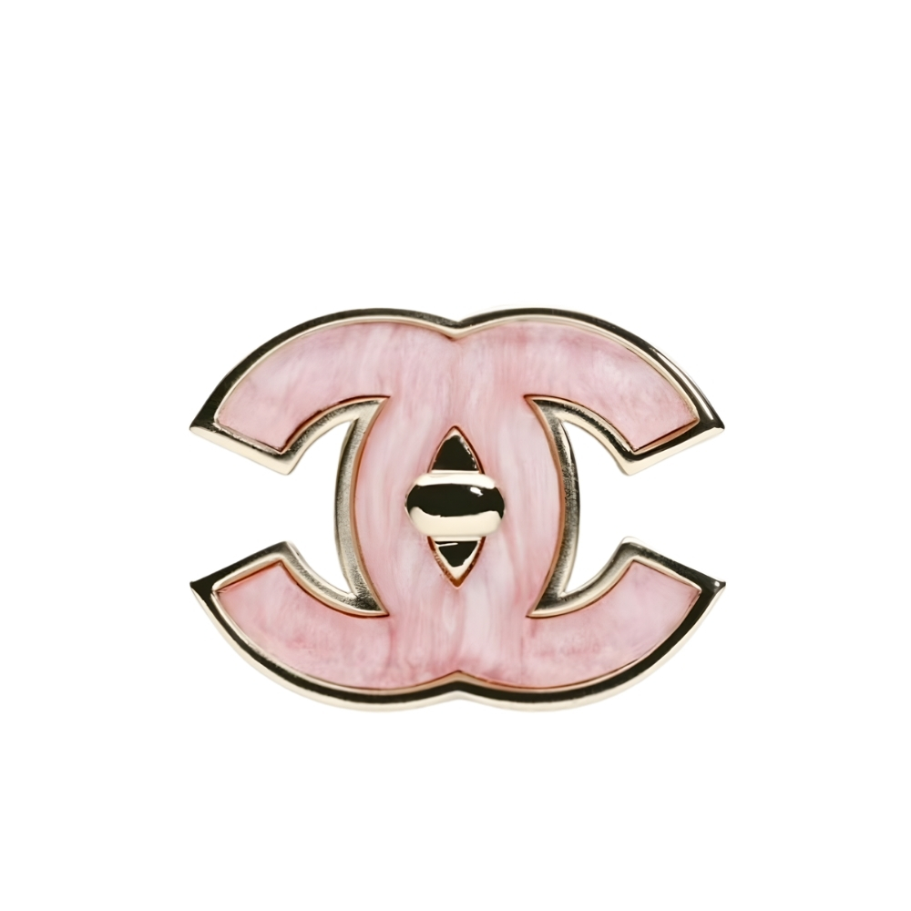 CHANEL CC LOGO BROOCH IN PINK ENAMEL WITH GOLD TONE HARDWARE ABG307 B21878 U3494