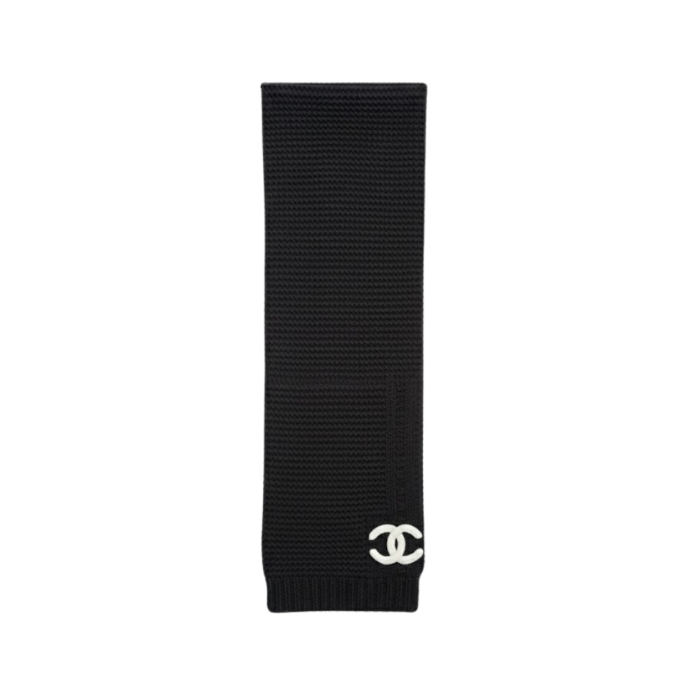 CHANEL CASHMERE KNIT SCARVE BLACK