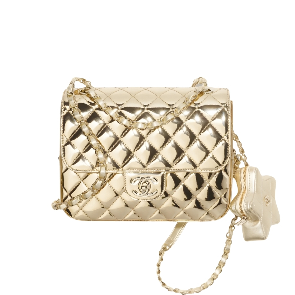 CHANEL BACKPACK AND STAR COIN PURSE METALLIC MIRROR GOLD 23CM AS4649 B14873 NT671