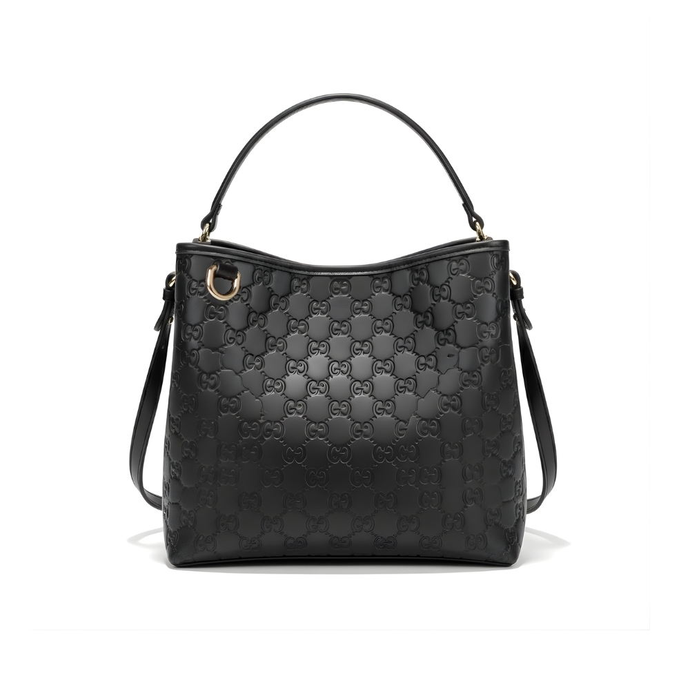 Gucci GG Emblem Small Bucket Bag Black Leather 25Cm 815118 AAFDV 1000