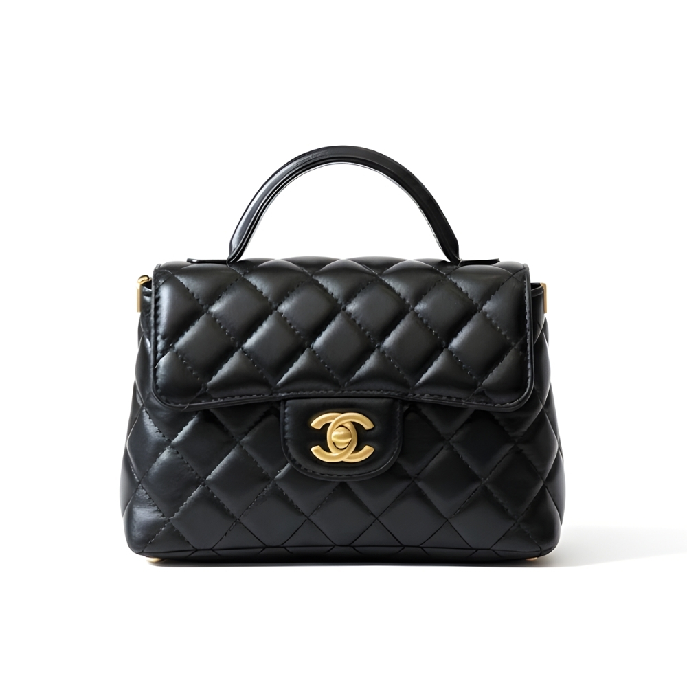 Chanel Mini Flap Top Handle Bag And Gold Metal Black 20Cm AS5355 B19386 94305