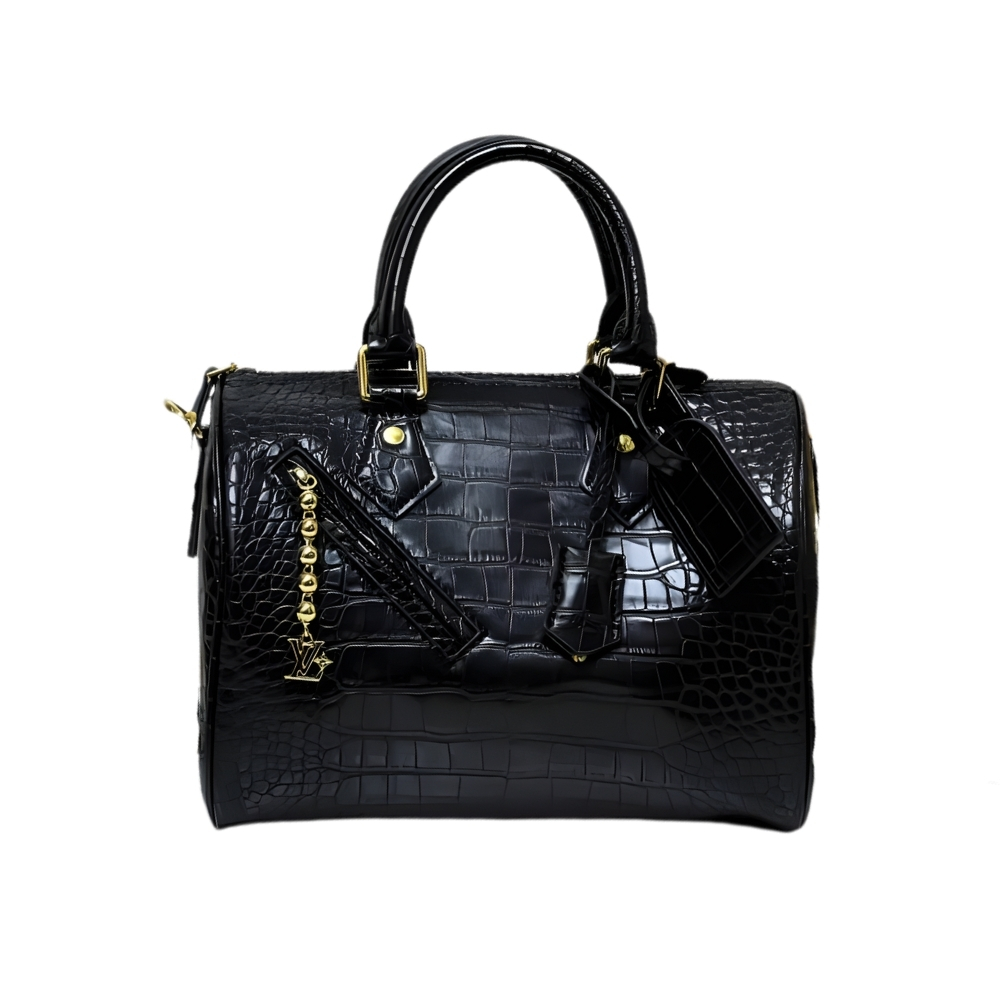 LOUIS VUITTON SPEEDY SATCHEL BAG BLACK 25CM