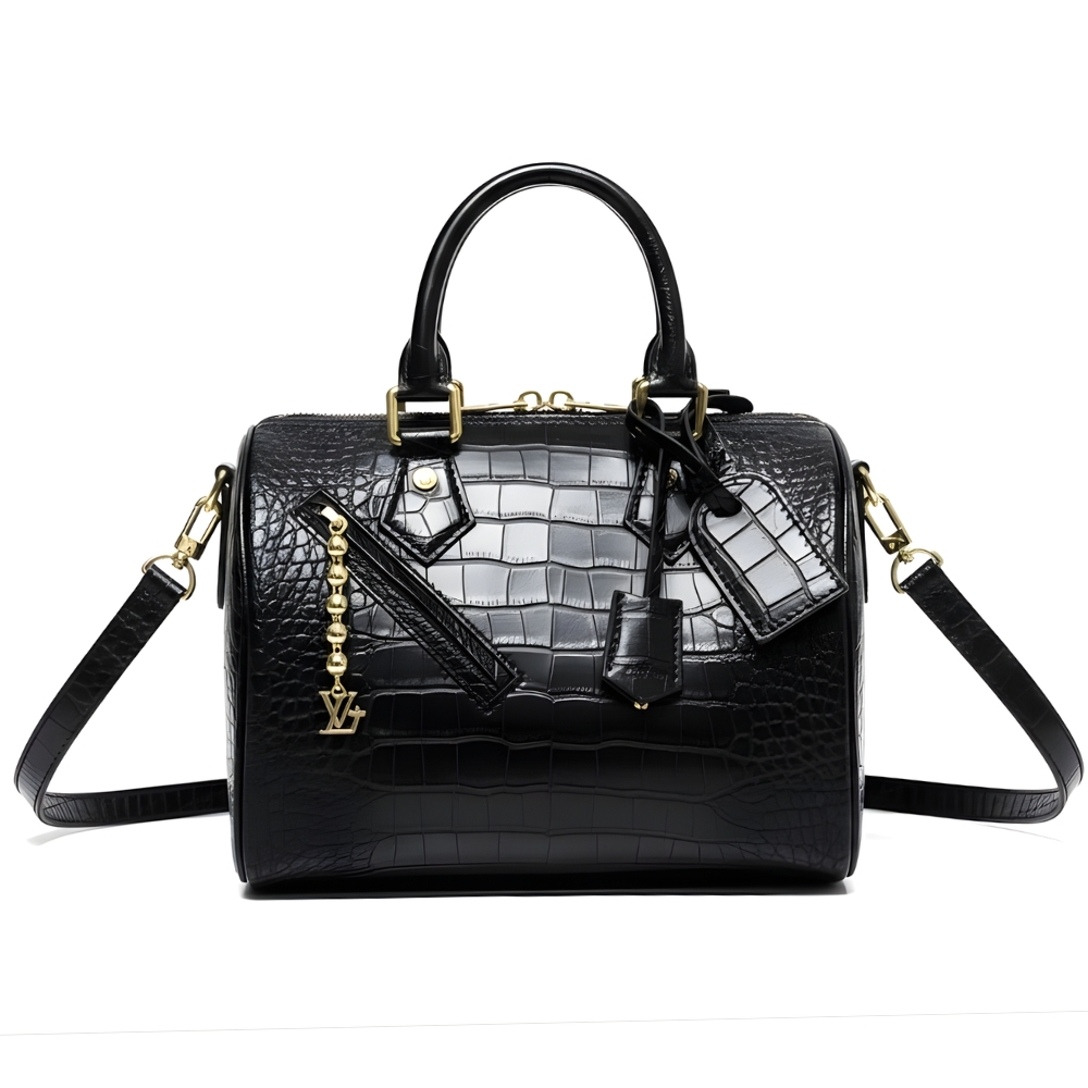 LOUIS VUITTON SPEEDY SATCHEL BAG BLACK 25CM