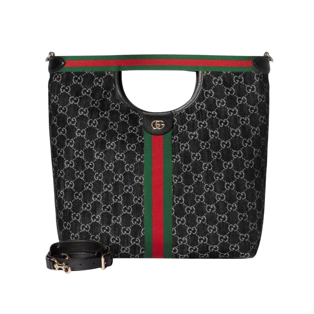 Gucci Giglio Large Tote Bag Black And White GG Denim 39Cm ‎865452 UN3AG 1099