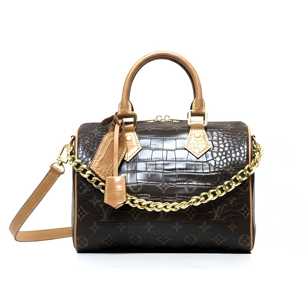 LOUIS VUITTON SPEEDY SATCHEL BAG MONOGRAM BROWN 25CM