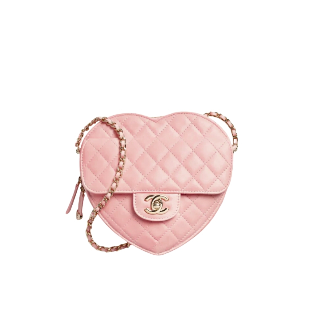 CHANEL HEART BAG GOLD TONE METAL LIGHT PINK 16CM AS5764 B07958 U2360