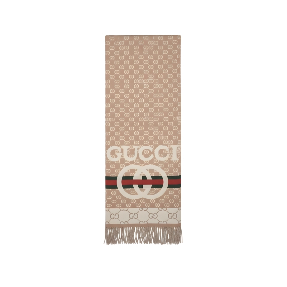 GUCCI GG JACQUARD KNITTED SCARF BEIGE 180CM