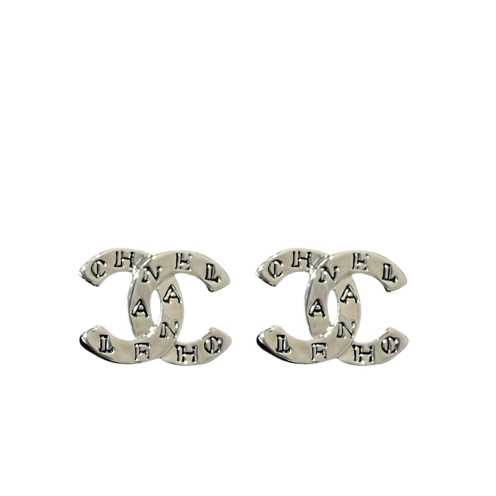 CHANEL CC CLASSIC LOGO EARRINGS SILVER