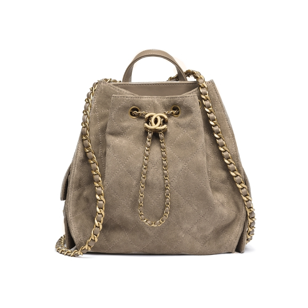 CHANEL 25 MEDIUM SIZE BACKPACK GOLD METAL BROWN 23CM AS5600 B18799 NACAA