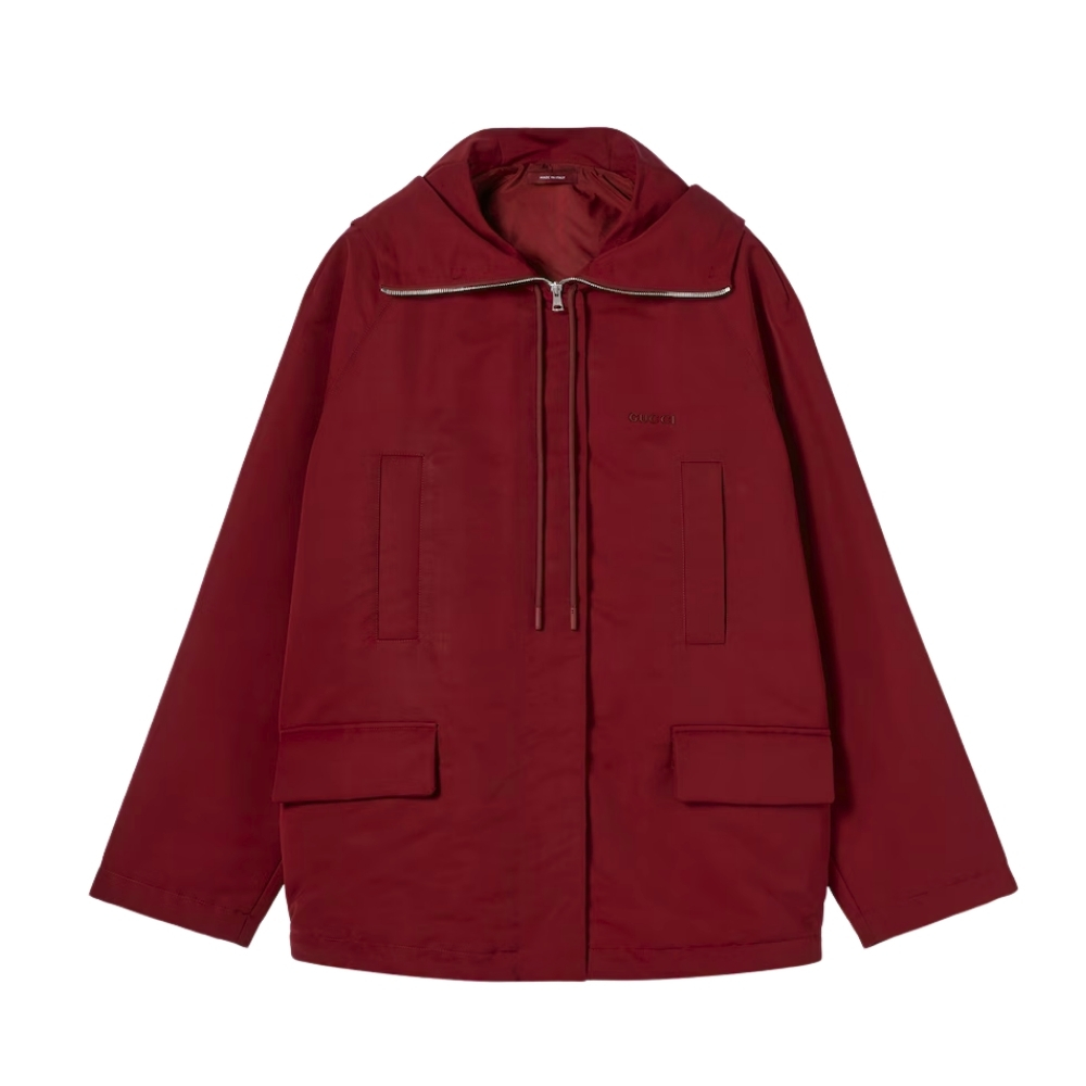 GUCCI HOODED FABRIC JACKET WITH LOGO ROSSO ANCORA RED 823752 ZAR16 6052