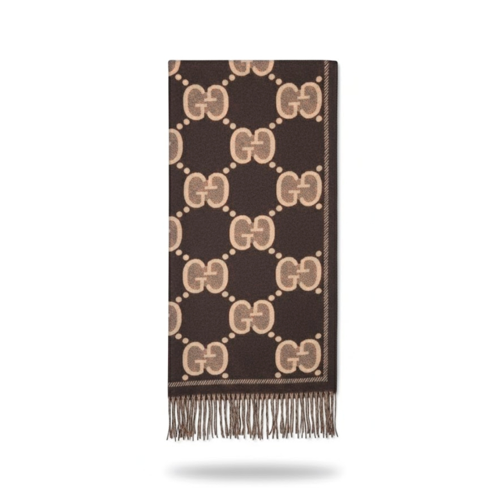 GUCCI GG JACQUARD WOOL SCARF IN BROWN 180CM