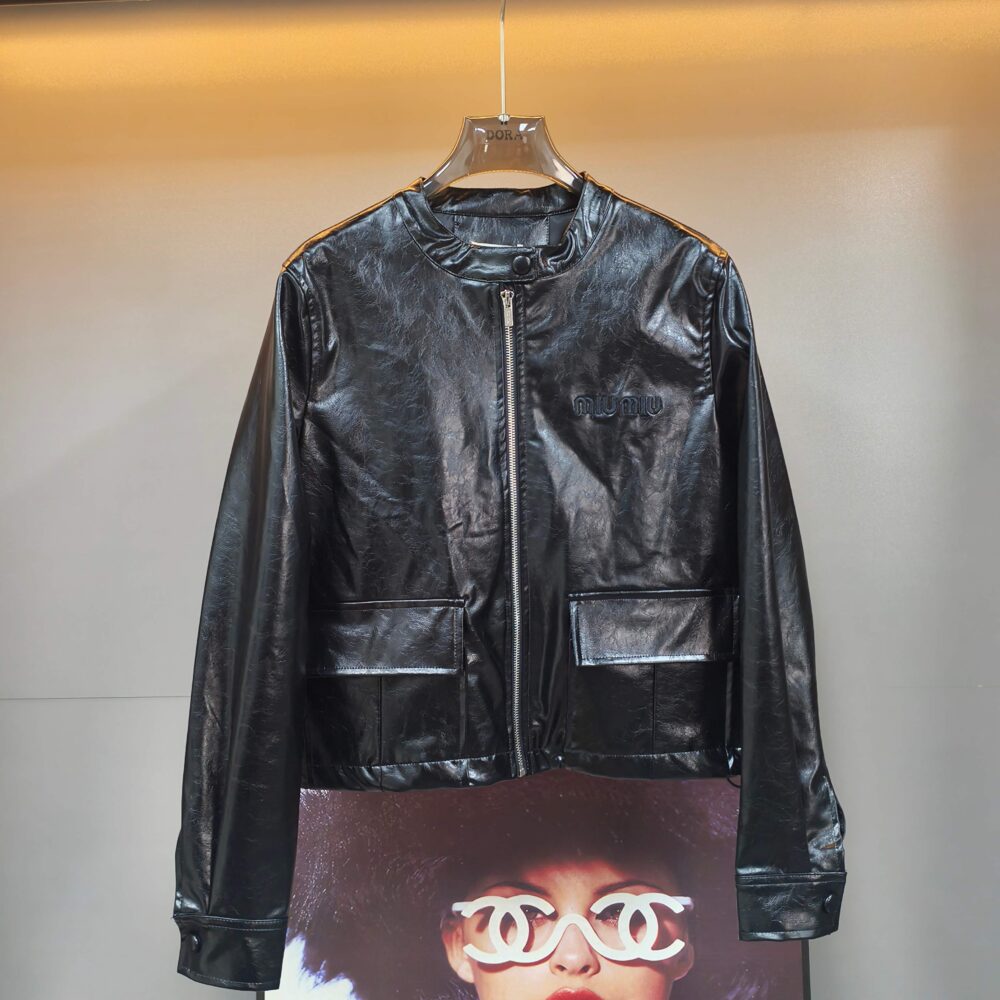 Alternative view of MIUMIU CROP TOP JACKET BLACK LEATHER