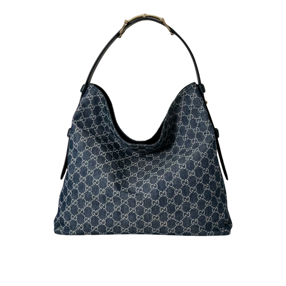 GUCCI BEATRIX LARGE TOTE BAG BLUE AND WHITE GG DENIM 40CM
