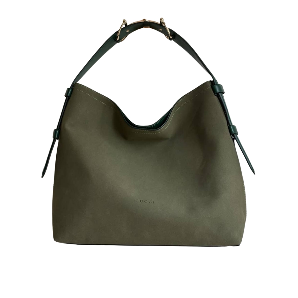 GUCCI BEATRIX LARGE TOTE BAG GREEN SUEDE 40CM