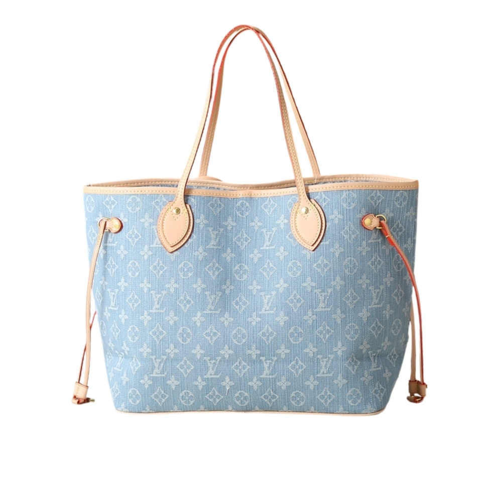 LOUIS VUITTON NEVERFULL MM BAG MONOGRAM DENIM BLUE 31CM