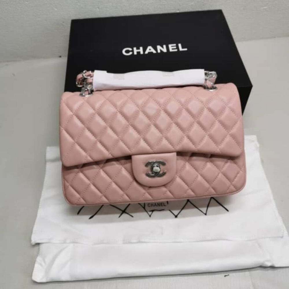 Alternative view of Gift Set: Chanel Classic Double Flap Bag Silver Hardware Light Pink 25Cm With Camellia Earrings Pink Abg218 B21624 U3368