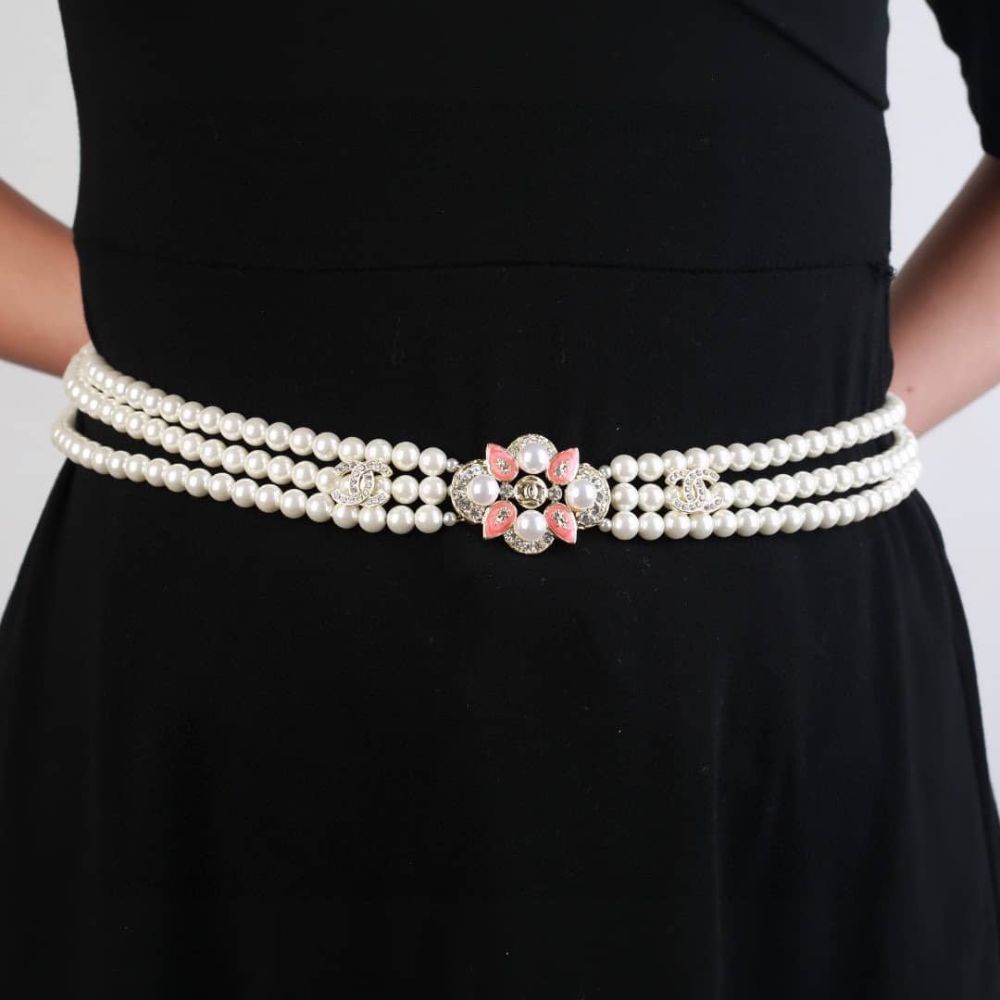 Alternative view of Chanel Double Strand Pearl Belt with Coral Floral Charm