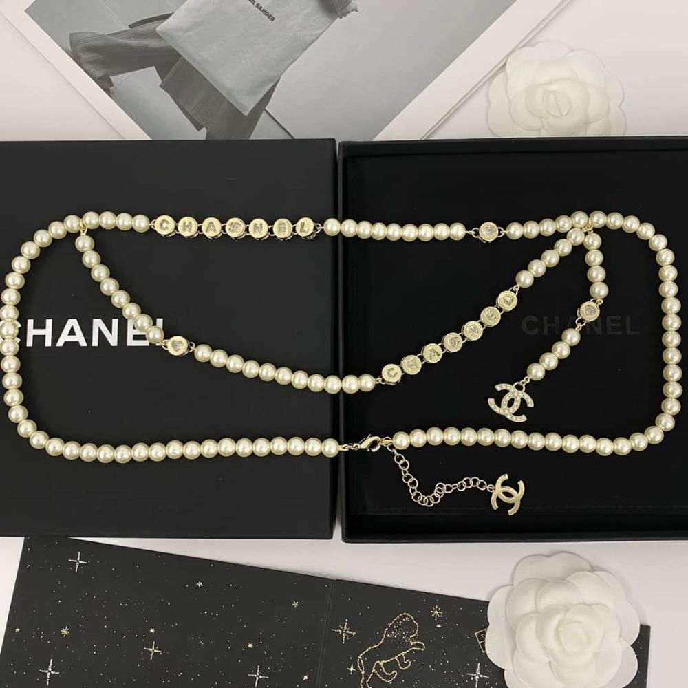 Alternative view of Chanel Pearl Necklace with Gold Medalion Charms