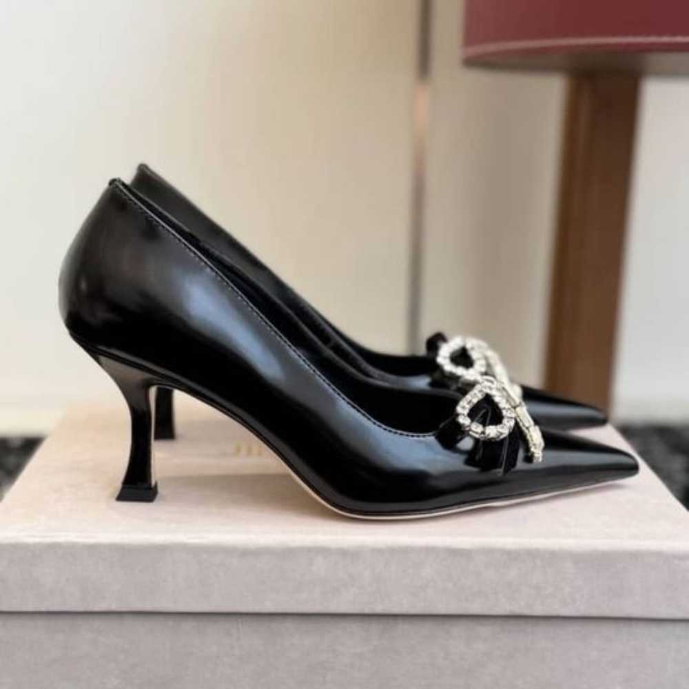 Alternative view of Jimmy Choo Auria 70 Soft Spazzolato Pumps with Velvet and Crystal Bow Black AURIA70BSV