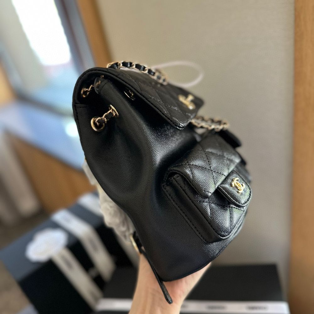 Chanel Mini Backpack Quilted Caviar Leather Black Gold Hardware 21Cm - Image 3