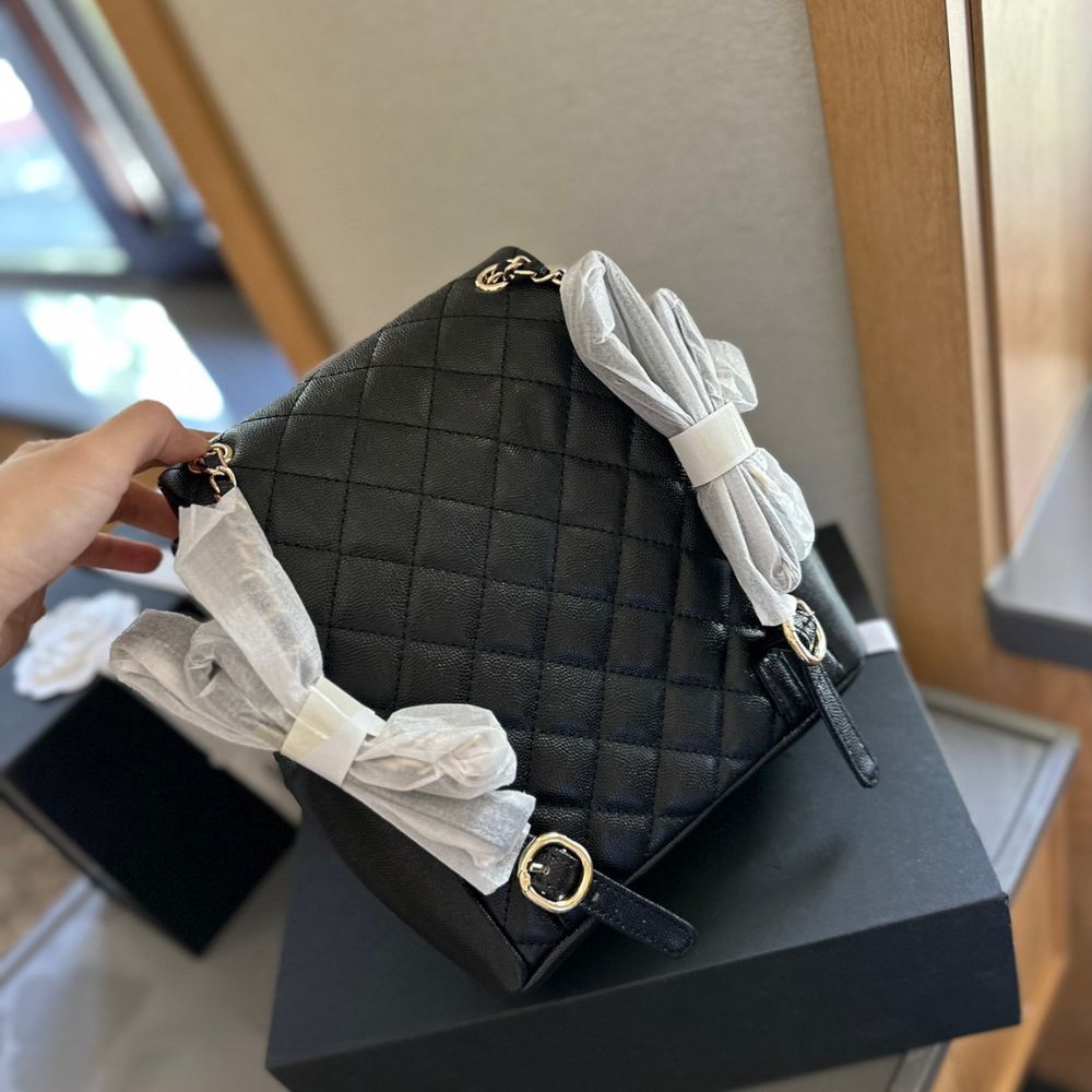 Chanel Mini Backpack Quilted Caviar Leather Black Gold Hardware 21Cm - Image 5